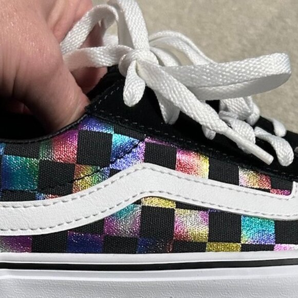 Vans Ward Iridescent Rainbow Checkerboard Sneakers Women's Size 6 - Picture 3 of 12